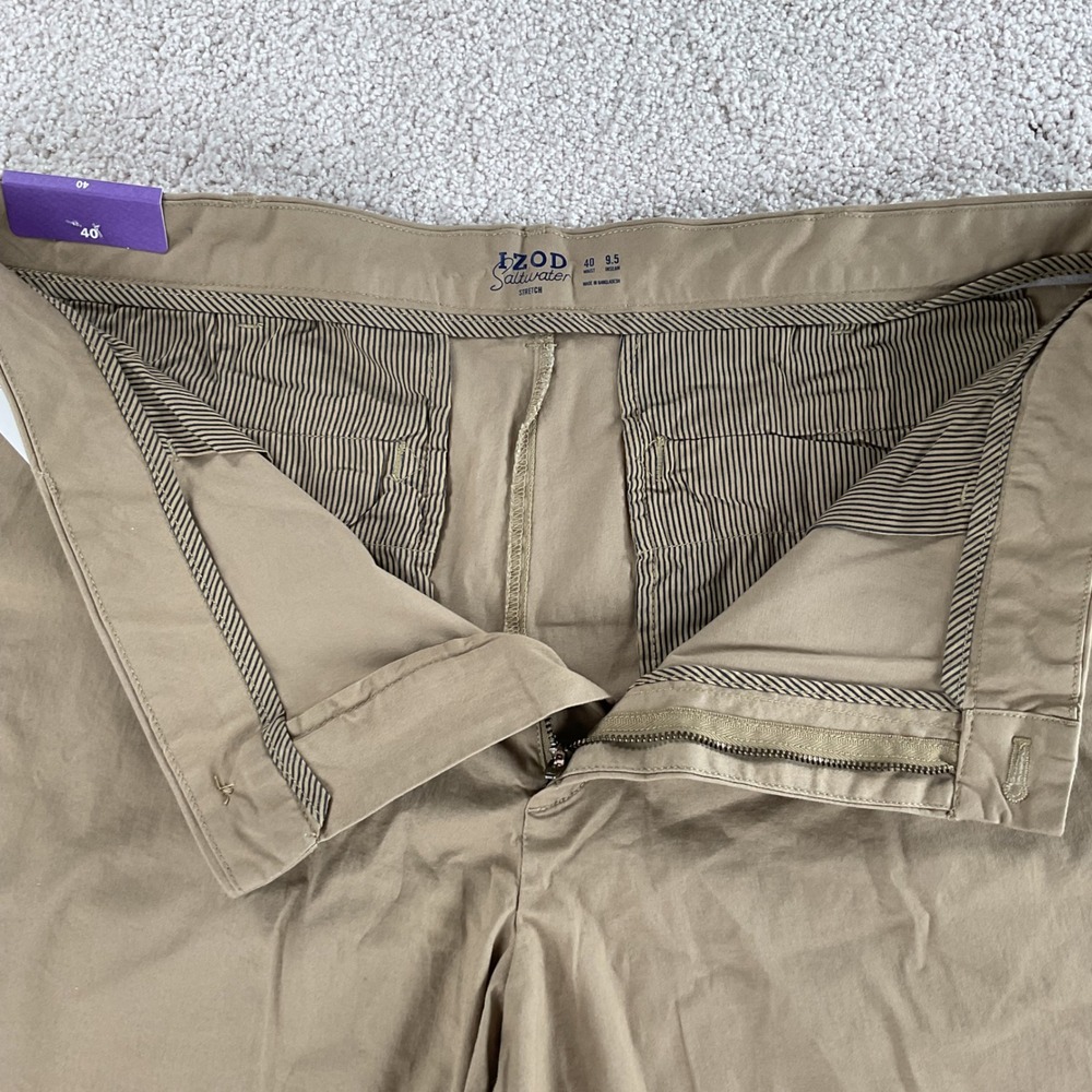 IZOD Saltwater Relaxed Classics Khaki Flat Front Shorts Mens 40W 9.5 Inseam‎ NEW - Picture 3 of 7